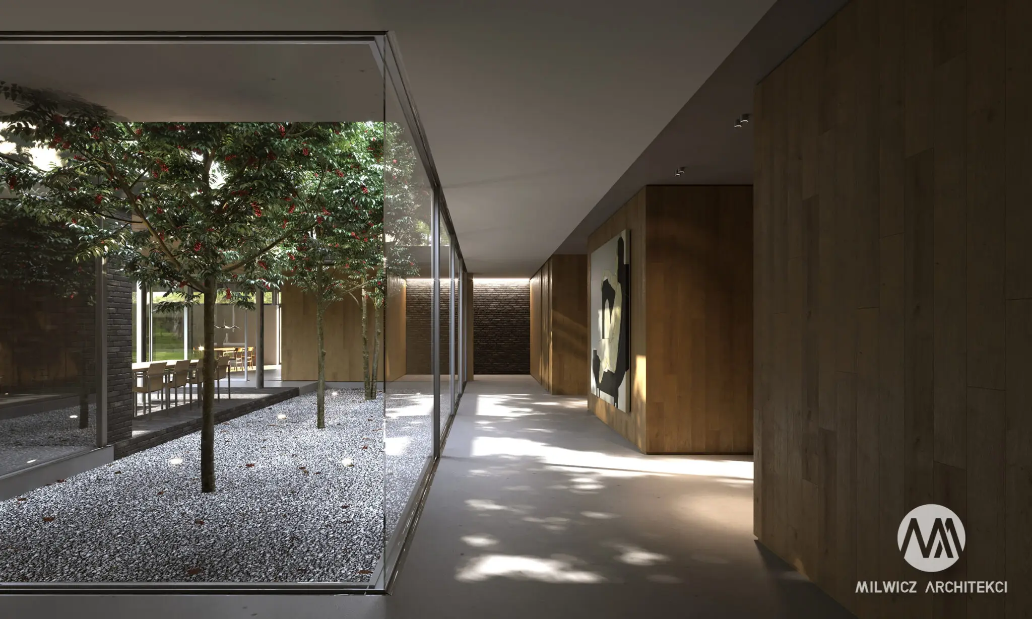 Milwicz architekci - projekty indywidualne -Into the wild - widok na przestronny korytarz
