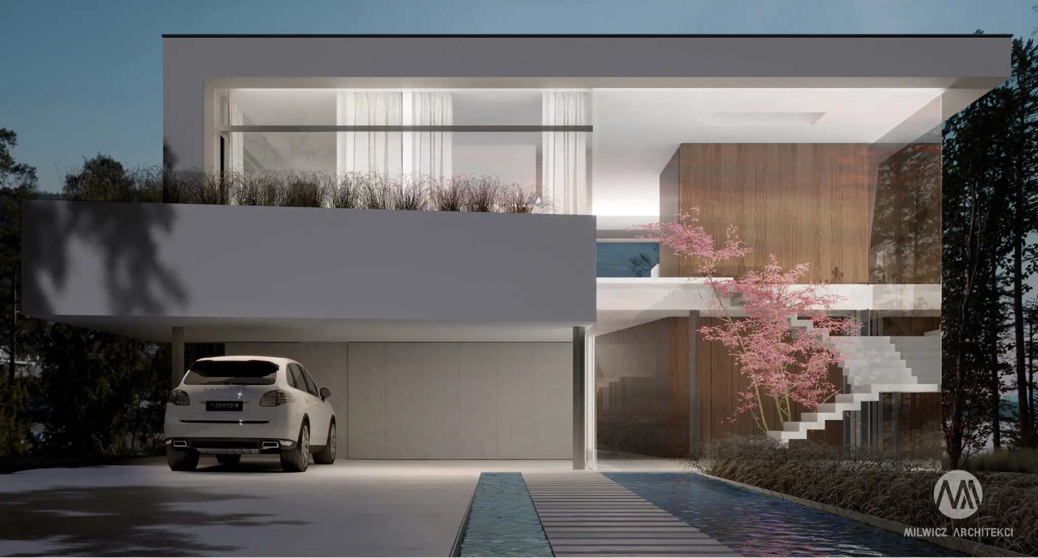 Milwicz Architekci - projekty indywidualne - Lake house - garaż i przód domu