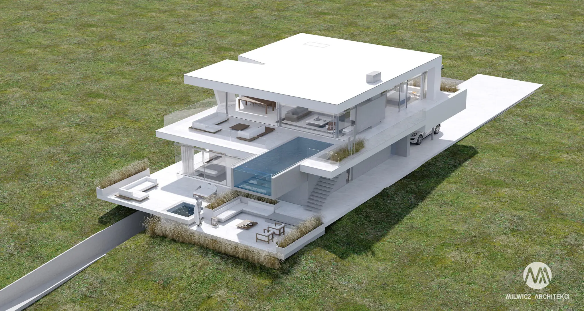 Milwicz Architekci - projekty indywidualne - Lake house - wizualizacja dom z zewnątrz