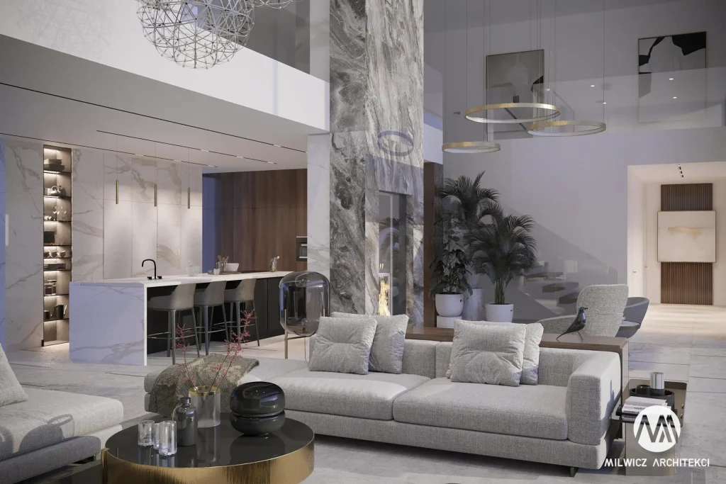 Milwicz architekci - projekty indywidualne - Opalenica wnętrza - widok na przestronny salon