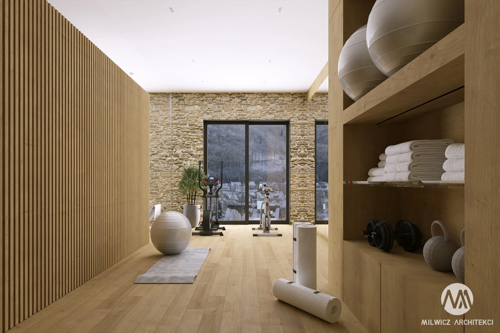 Milwicz architekci - projekty indywidualne -Szklarska Poręba - wnętrza - domowa siłownia