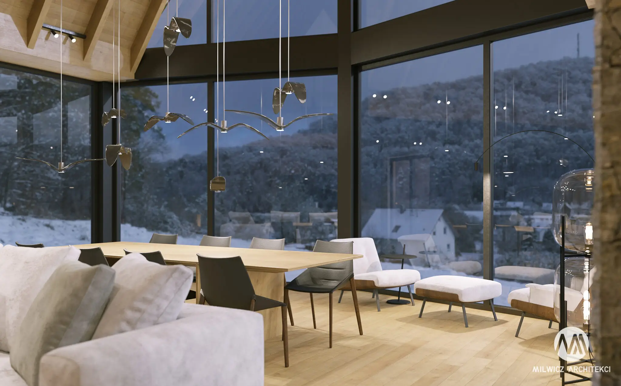 Milwicz architekci - projekty indywidualne -Szklarska Poręba - wnętrza - otwarta przestrzeń