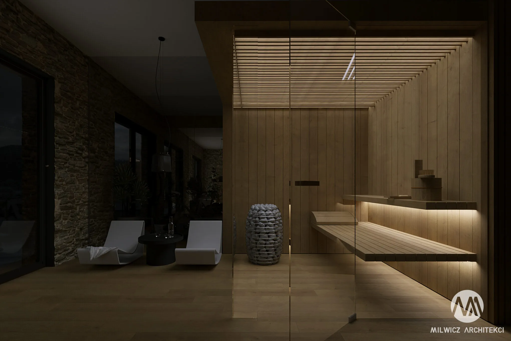 Milwicz architekci - projekty indywidualne -Szklarska Poręba - wnętrza - sauna