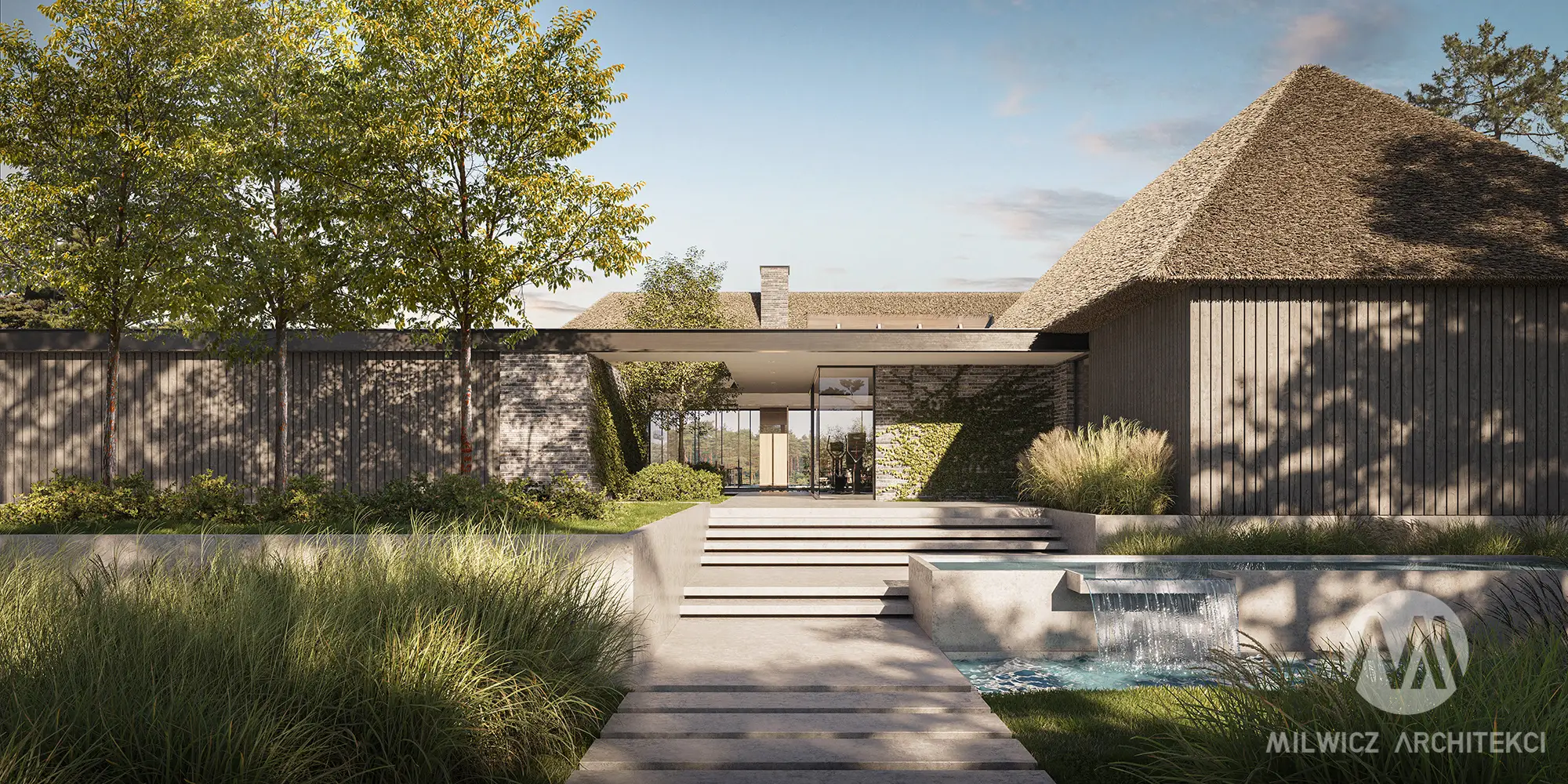 Milwicz Architekci - projekty indywidualne - dom kryty strzechą - z zewnątrz