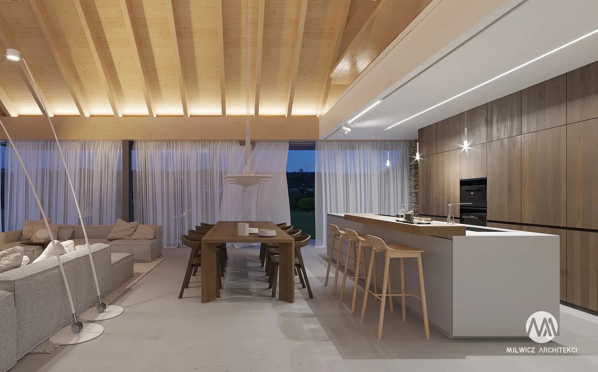 Milwicz architekci - projekty indywidualne - field house - wnętrza - kuchnia i jadalnia
