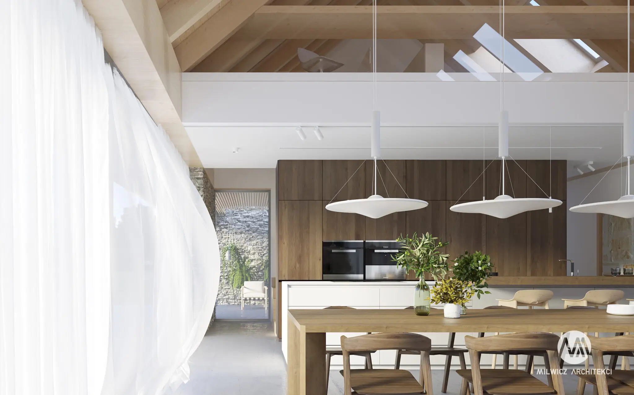Milwicz architekci - projekty indywidualne - field house - wnętrza - kuchnia z jadalnią