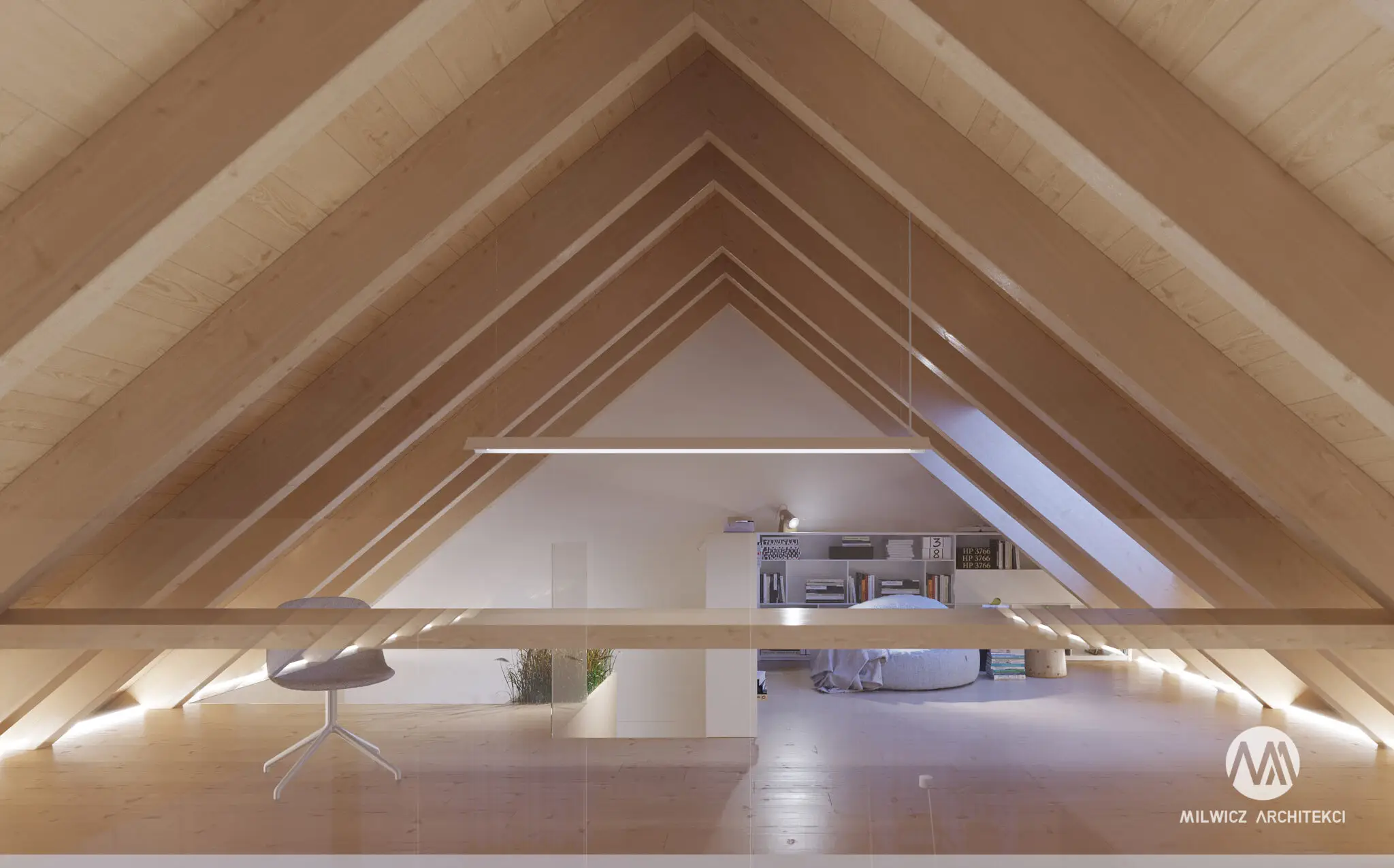 Milwicz architekci - projekty indywidualne - field house - wnętrza - pokój na poddaszu