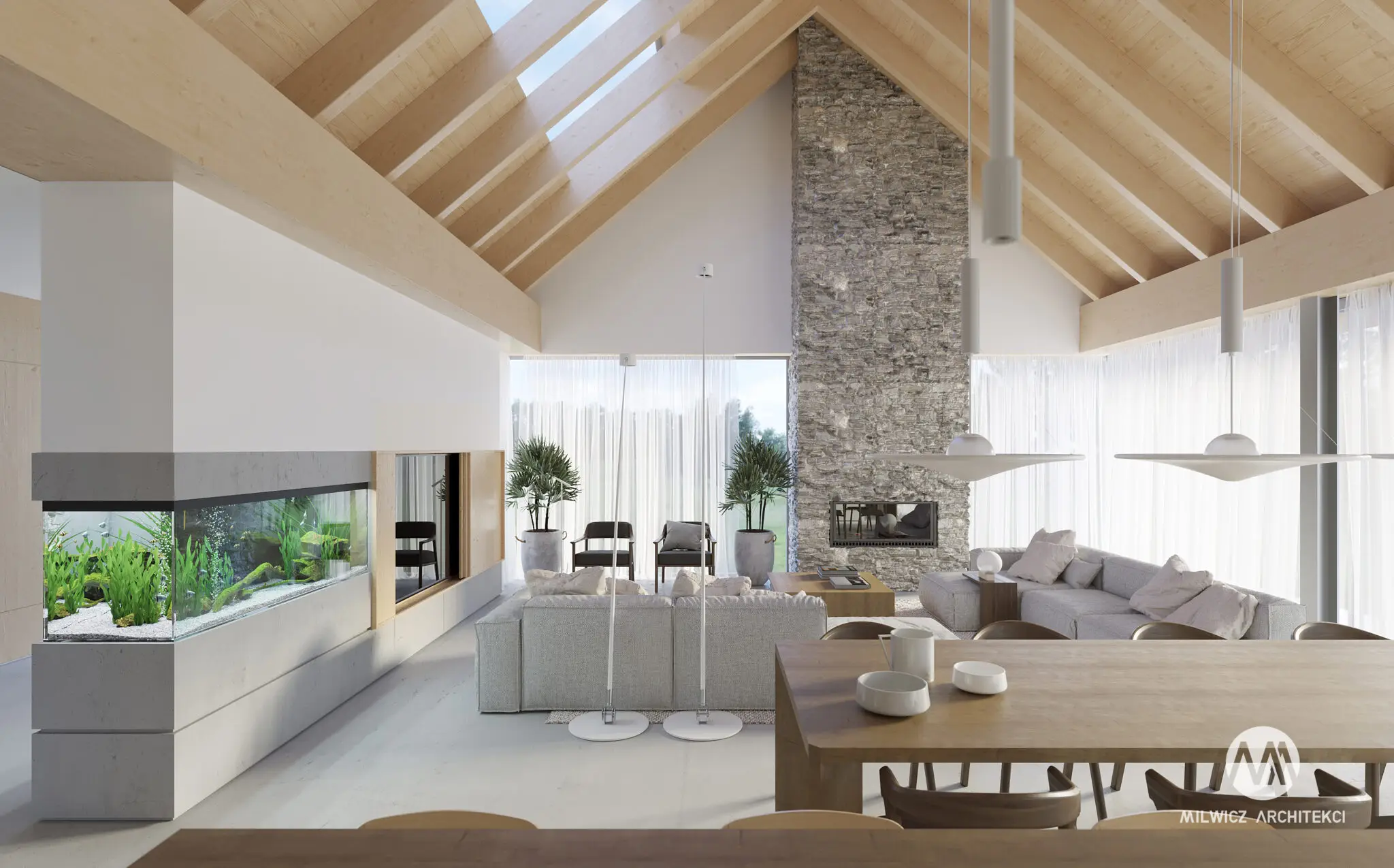 Milwicz architekci - projekty indywidualne - field house - wnętrza - przestronny salon