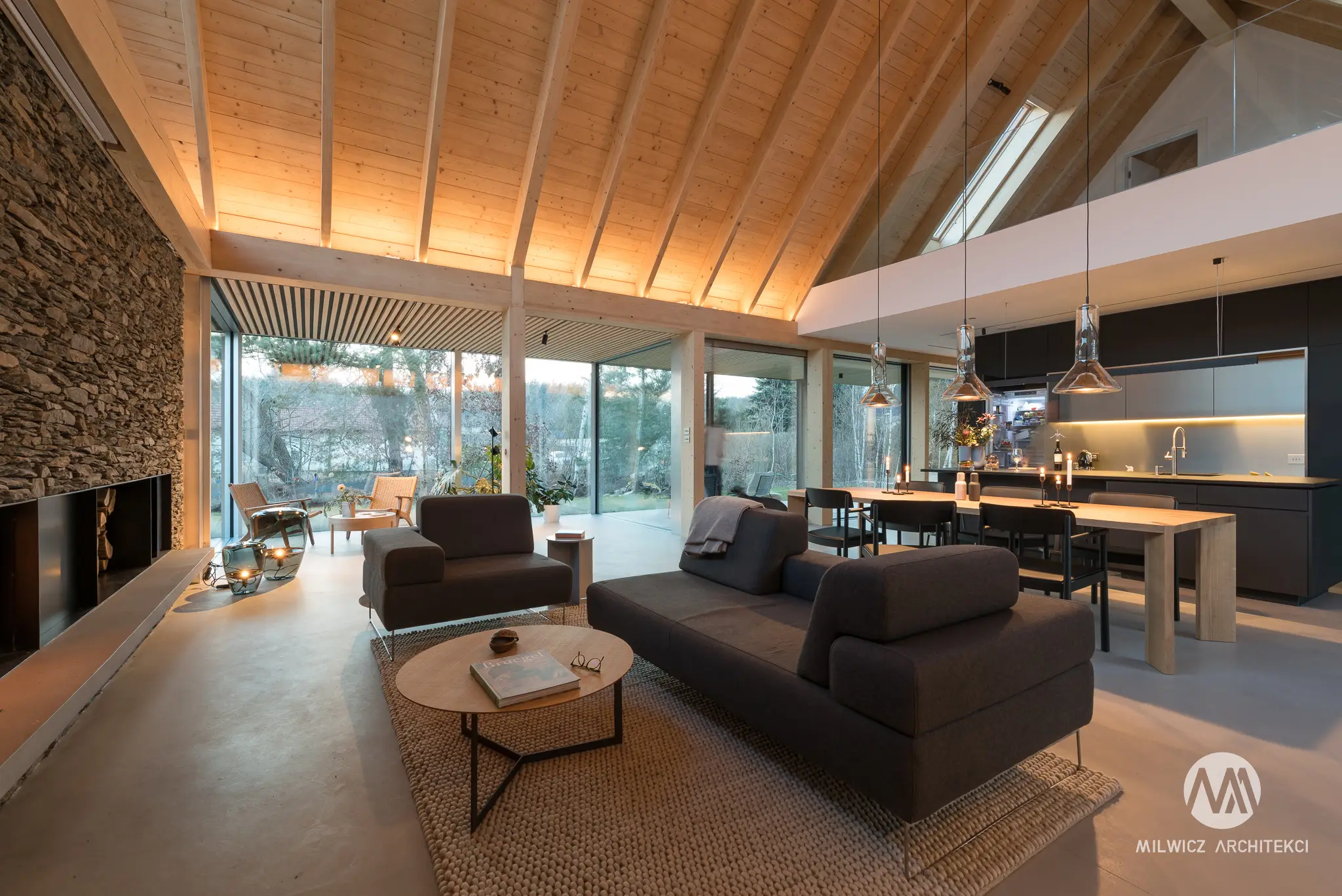 Milwicz architekci - projekty indywidualne - oda do natury Warszawa - widok na salon