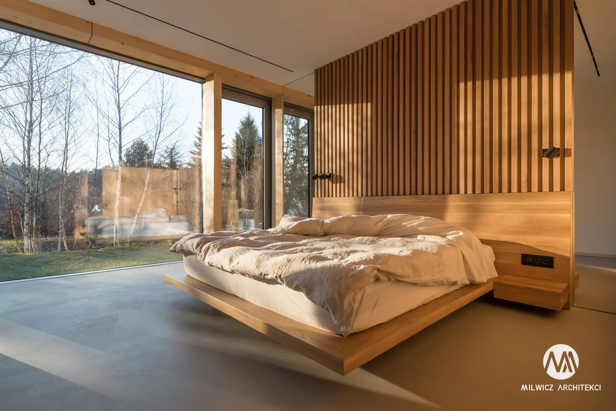 Milwicz architekci - projekty indywidualne - oda do natury Warszawa - widok na sypialnię