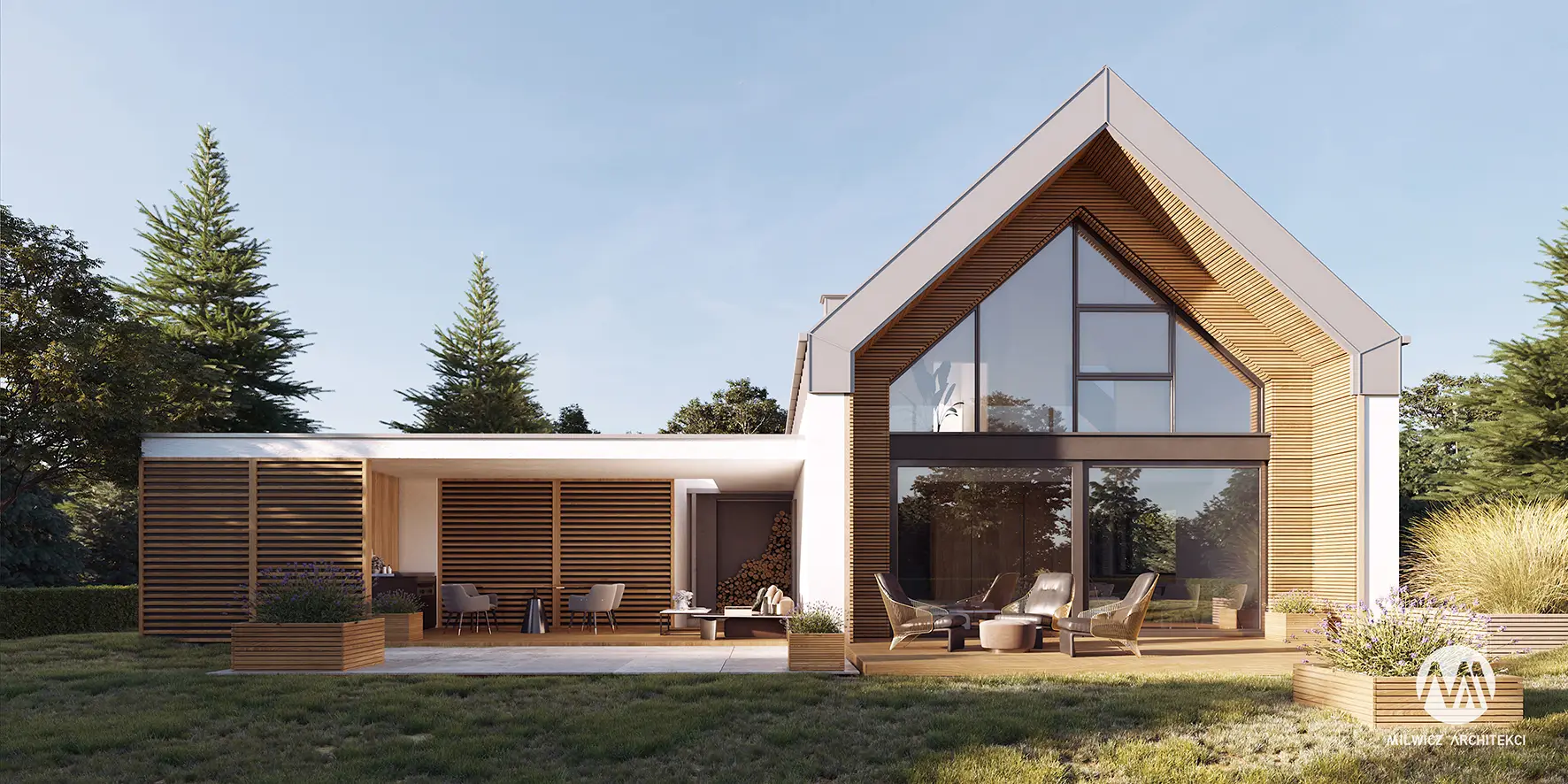 Milwicz architekci - projekt domu D108-121 - widok z boku - możliwości rozbudowy