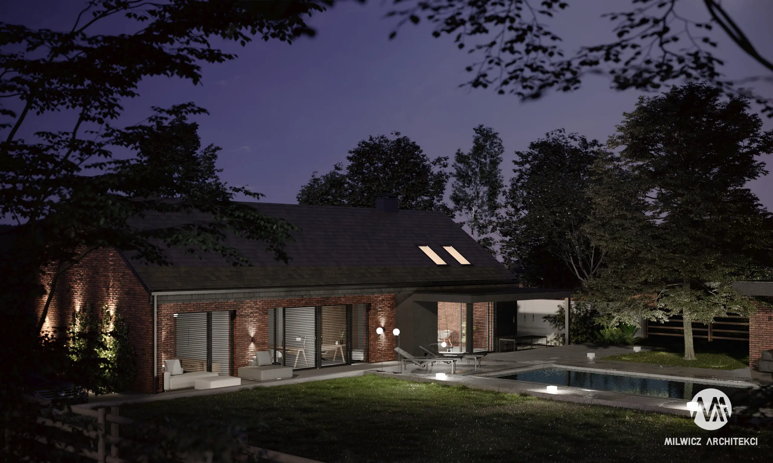 Milwicz architekci - projekt domu D114 - dom zewnątrz nocą