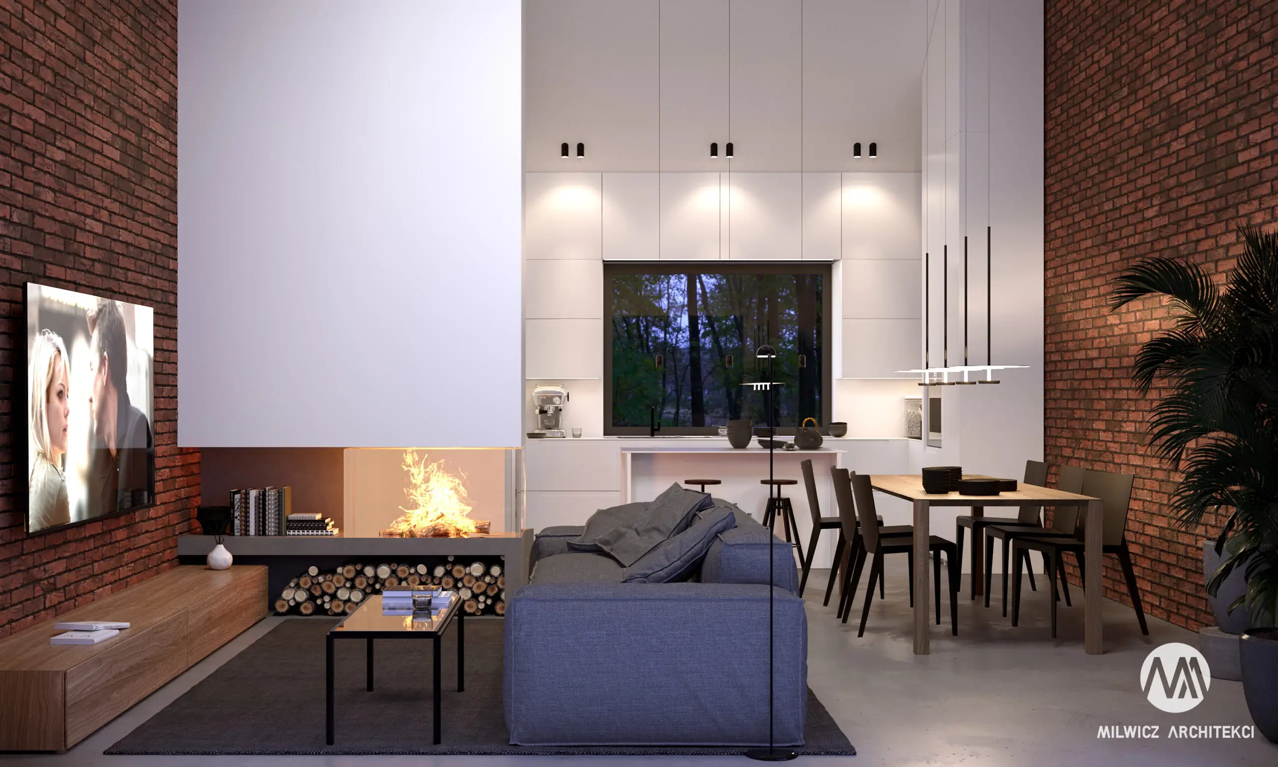 Milwicz architekci - projekt domu D114 - wnętrze widok na salon