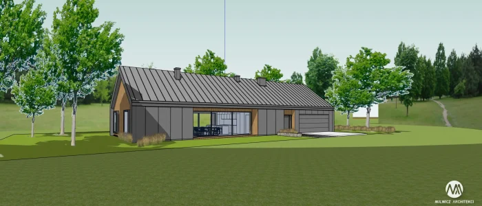 Milwicz architekci - projekt domu D125 z garażem- wizualizacja bok domu