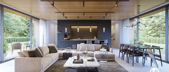 Milwicz architekci - projekt domu D125 z garażem- wnętrze widok na salon