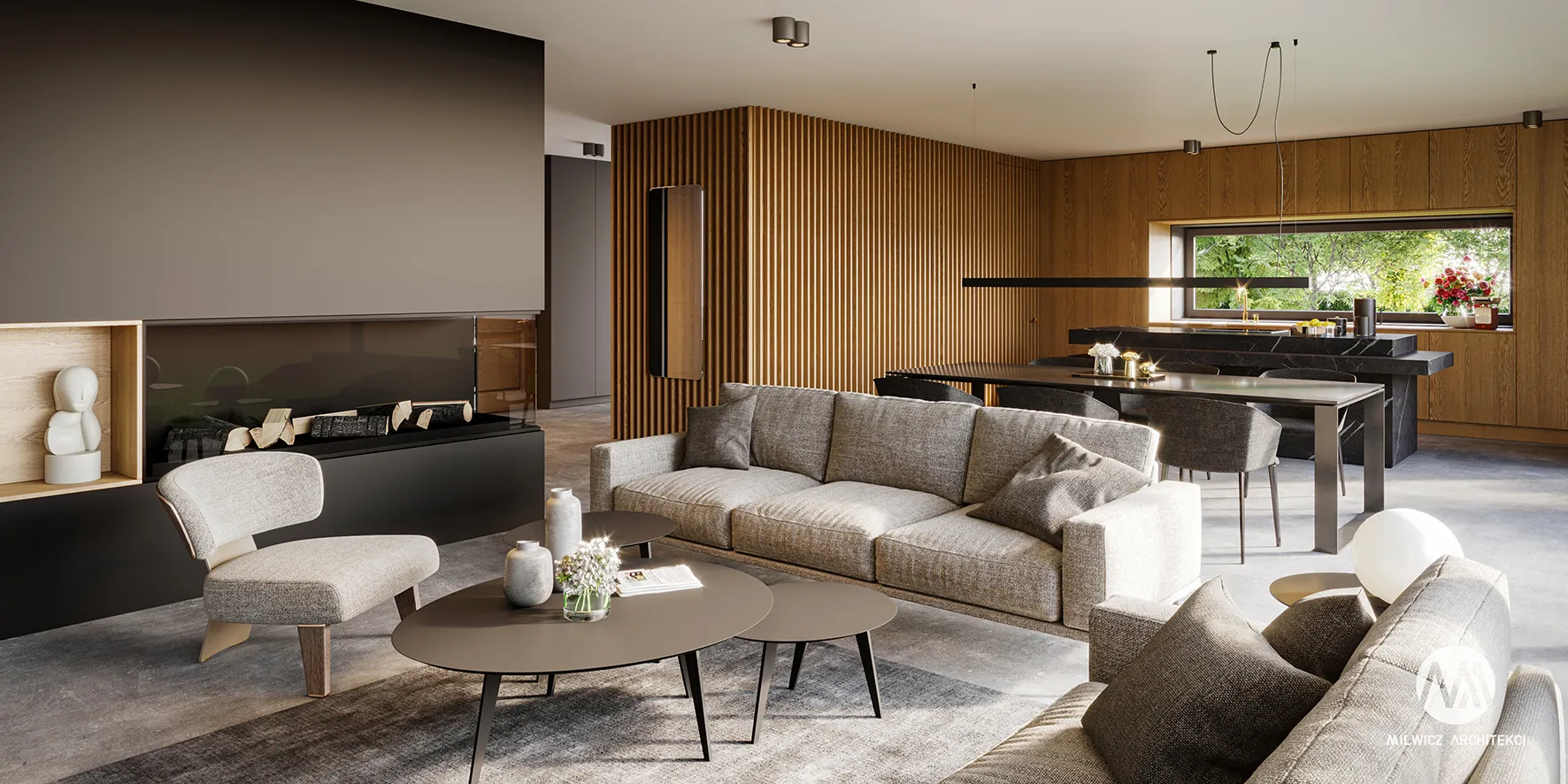 Milwicz architekci - projekt domu D170 v2 - wnętrze salon