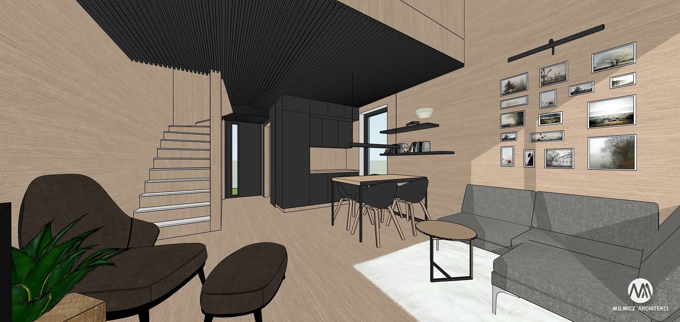 Gotowy projekt domu - Milwicz Architekci -Warszawa - wizualizacja salon