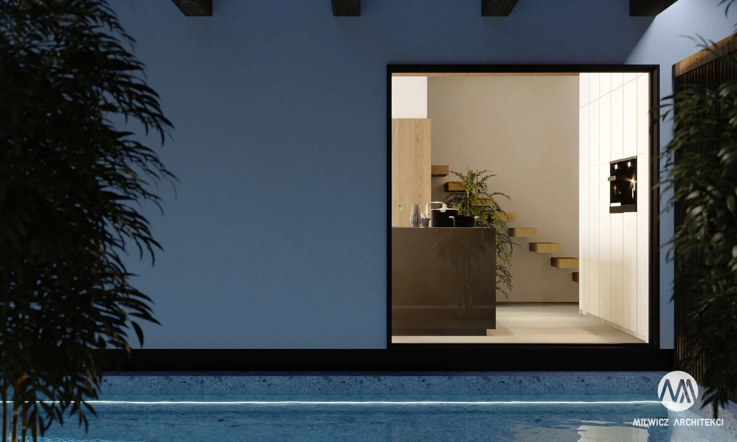 Milwicz architekci - projekt domu D89 104 - basen nocą