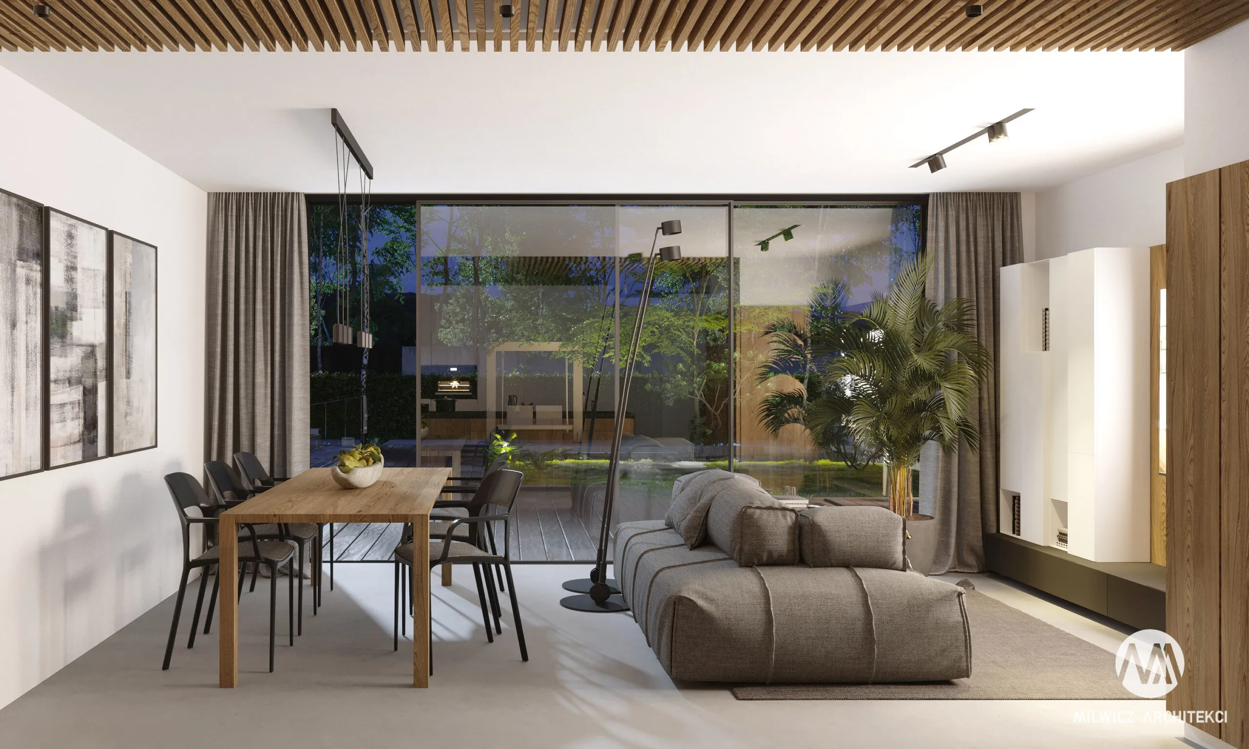 Milwicz architekci - projekt domu D89 104 - wnętrze salon nocą