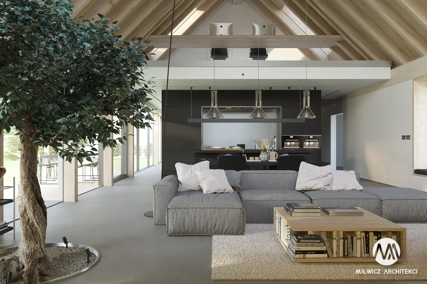 Gotowy projekt domu - Milwicz Architekci -Warszawa - widok na salon